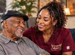 Caregiver spending time with an older adult