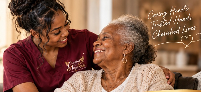 Caregiver sharing a warm moment with an older adult